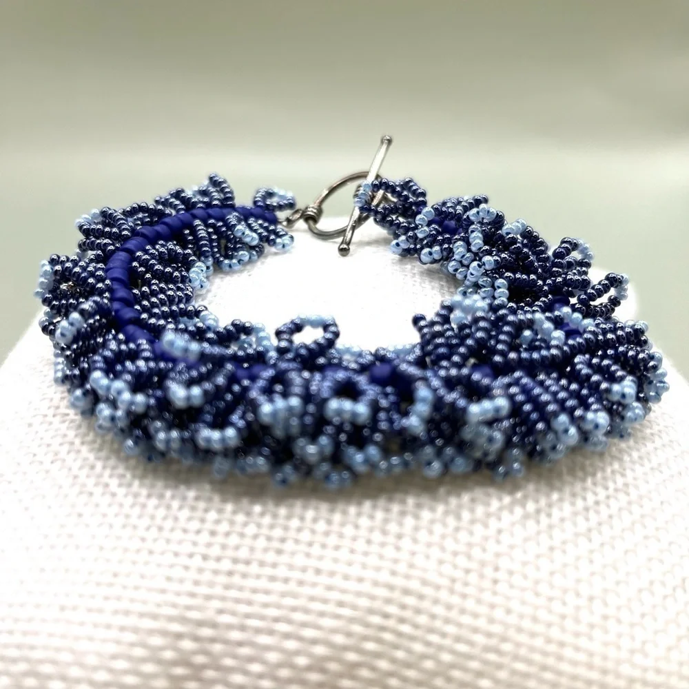 Blue Seed Bead Bracelet Multi Layered Seed Beads Assorted Blue Seed Beads